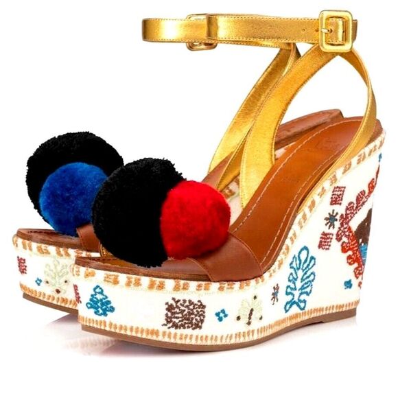 CHRISTIAN LOUBOUTIN Cycladissimo 120 Leather wedge sandals Multicolor 37 - Picture 3 of 9